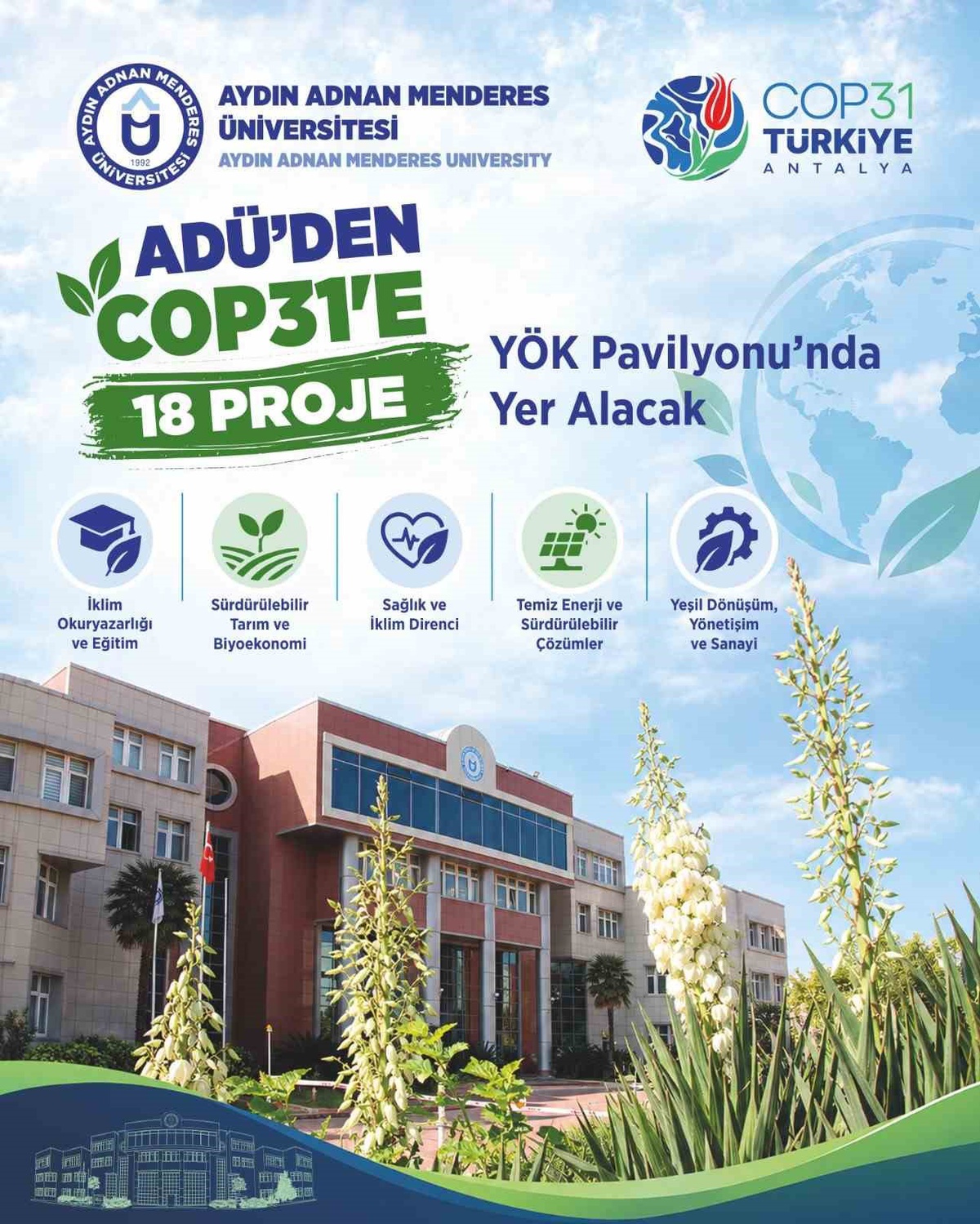 ADÜ\'nün 18 projesi YÖK değerlendirmesini geçti, COP31 YÖK Pavilyonu\'nda sergilenecek