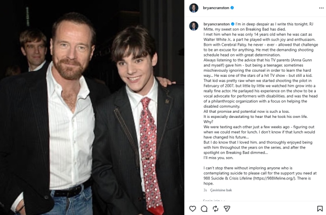 Bryan Cranston’dan RJ Mitte’ye veda: Seni özleyeceğim oğlum