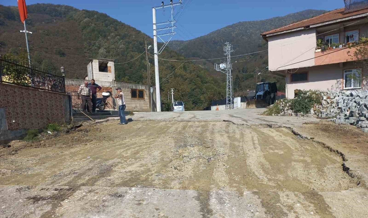 Düzce İl Özel İdaresi, Çilimli Hızardere Köyü\'nde bozulan yollarda asfalt yama yapıyor