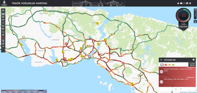 İstanbul'da akşam saatlerinde trafik yoğunluğu yüzde 89'a çıktı
