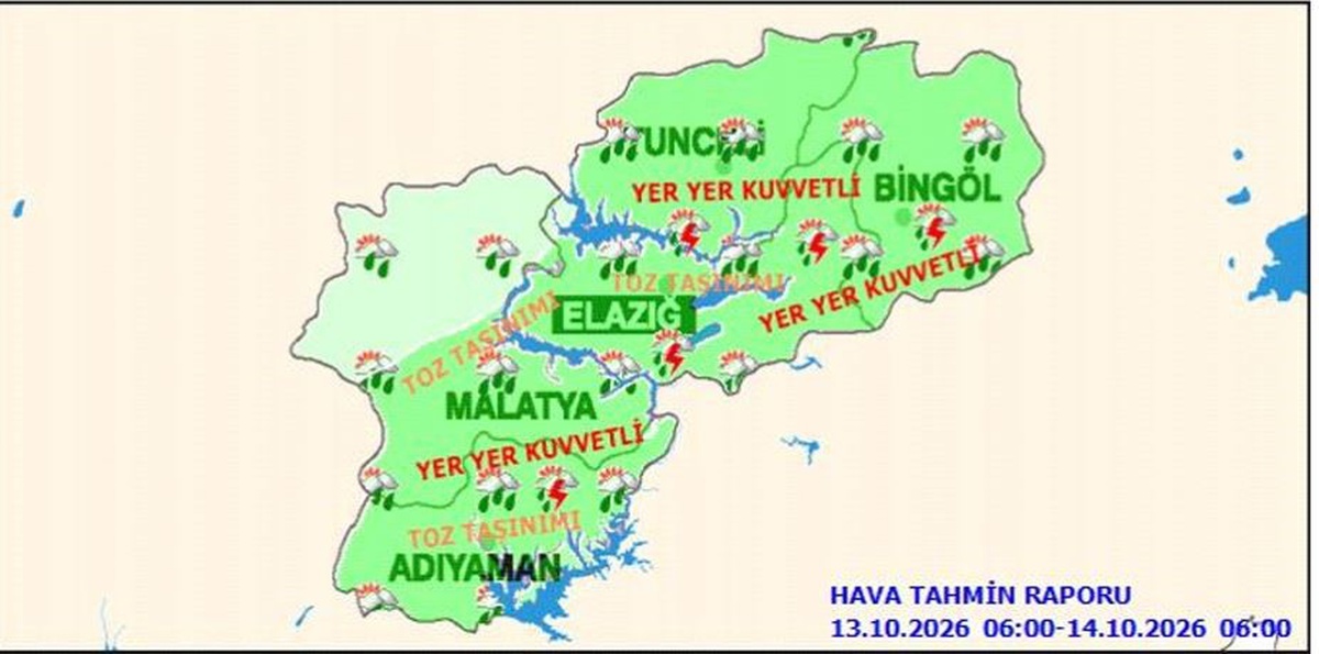 Meteoroloji 13. Bölge, Adıyaman, Elazığ ve Malatya\'da toz taşınımına karşı uyardı
