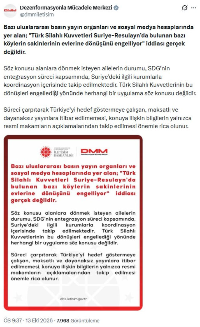  <a class='keyword-sd' href='/tsk/' title='TSK'>TSK</a>'nın Suriye'de köylere dönüşleri engellediği iddiasına yalanlama