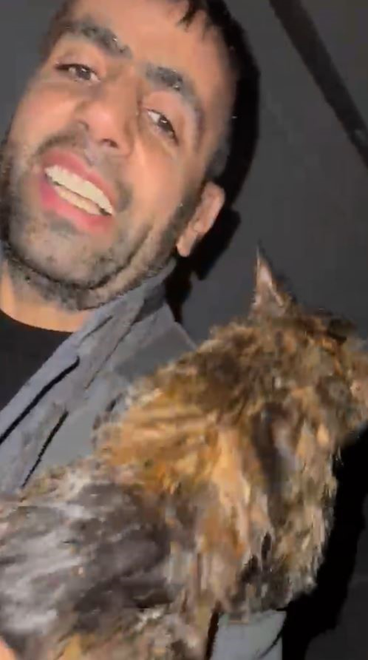 Arnavutköy\'de su dolan okul lojmanındaki kediyi muhtar Ersin Esenboğa kurtardı