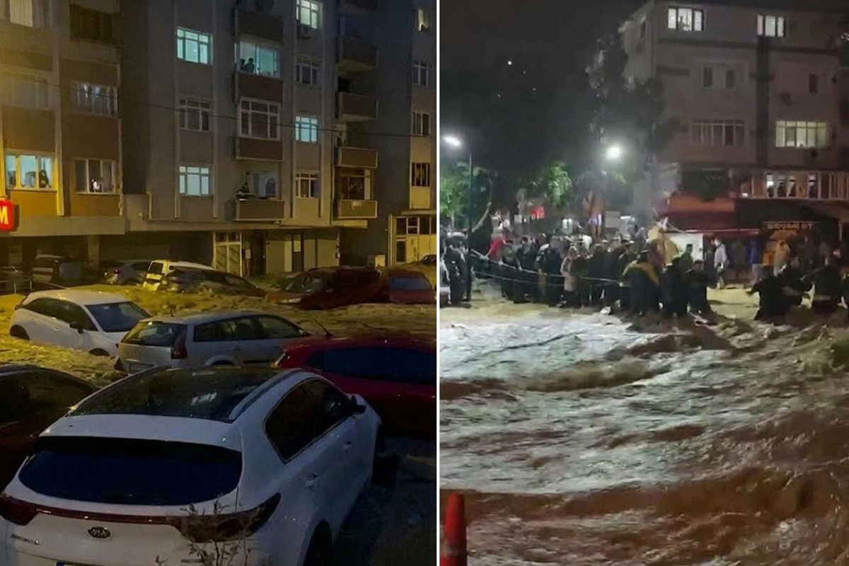 Sarıyer'de sağanak yağış sonrası dere taştı, insanlar halatlarla kurtarıldı