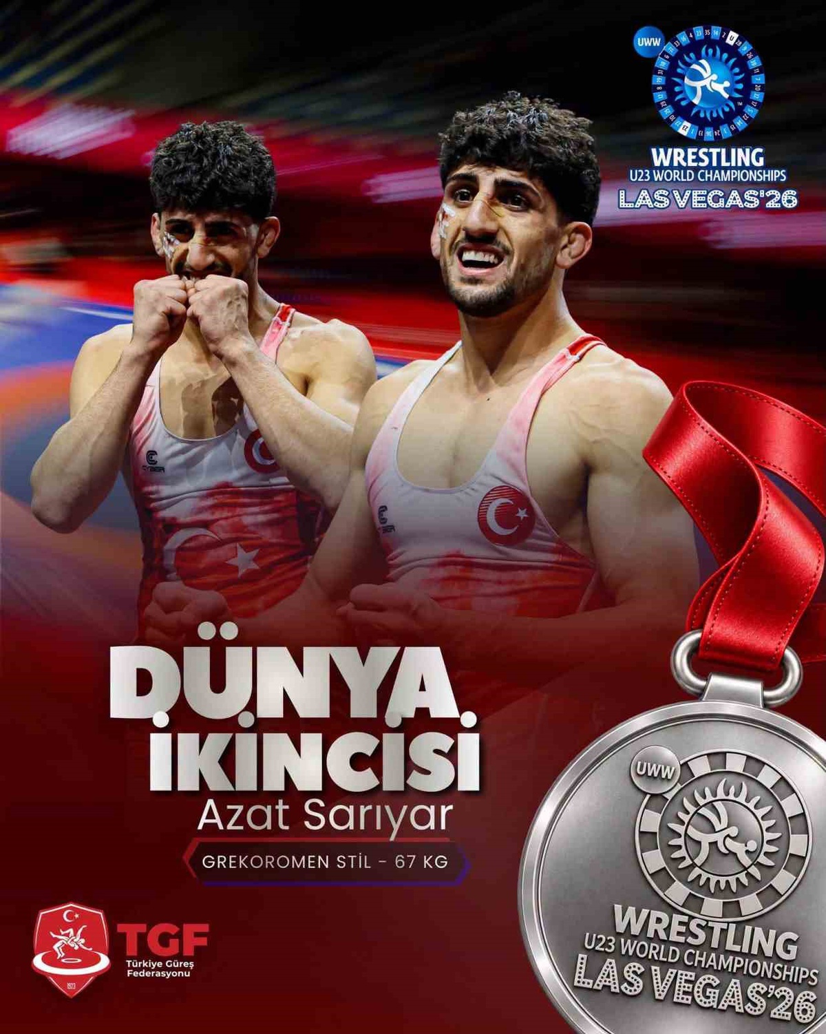 Azat Sarıyar, U23 Dünya Güreş Şampiyonası\'nda finalde yenilerek gümüş madalya aldı