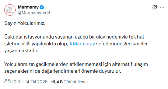 Marmaray'da üzücü olay! Seferler tek hattan yapılıyor