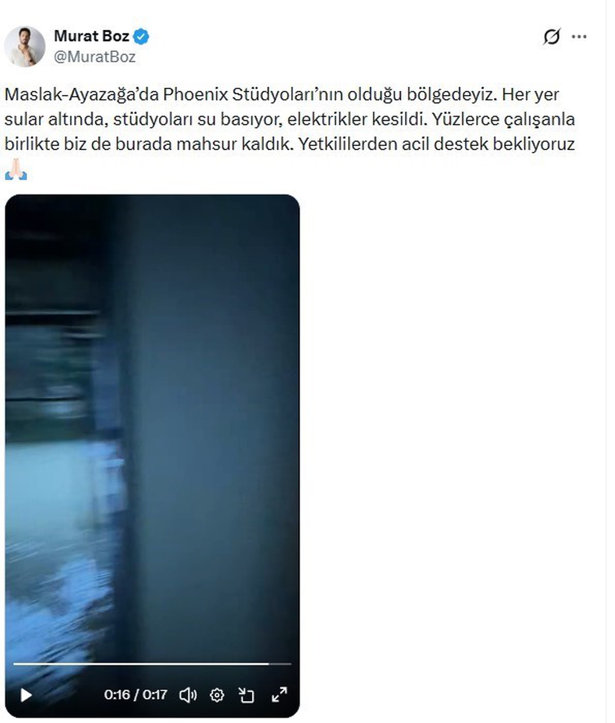 Murat Boz, su basan Ayazağa stüdyosunda yüzlerce çalışanla yardım çağrısı yaptı