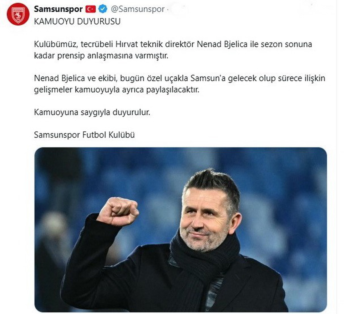 Samsunspor ile prensip anlaşması sağlanan Nenad Bjelica, özel uçakla Samsun\'a gelecek