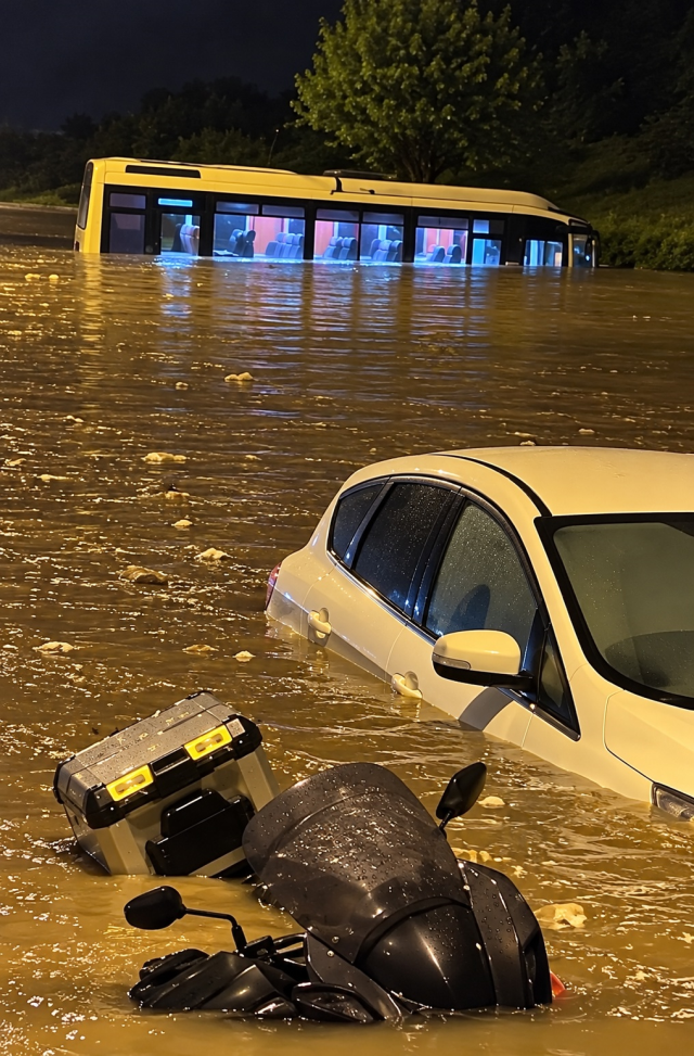 Şile yolu kapandı, araçlar sular altında kaldı