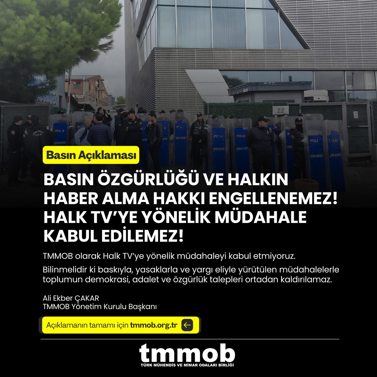TMMOB Başkanı Çakar, Halk TV\'ye kayyım ve yayın durdurma müdahalesine tepki gösterdi