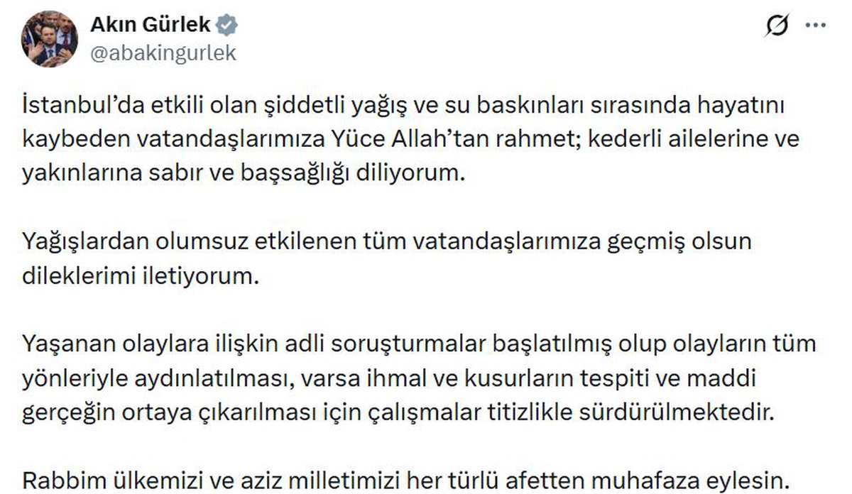 İstanbul\'daki su baskınlarına adli soruşturma başlatıldığını Bakan Gürlek duyurdu