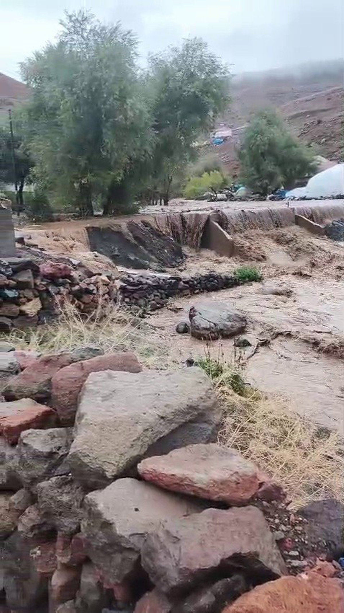 Erzurum Tekman\'da selde iş makineleri geç ulaştı, mahalleliler kürekle direndi