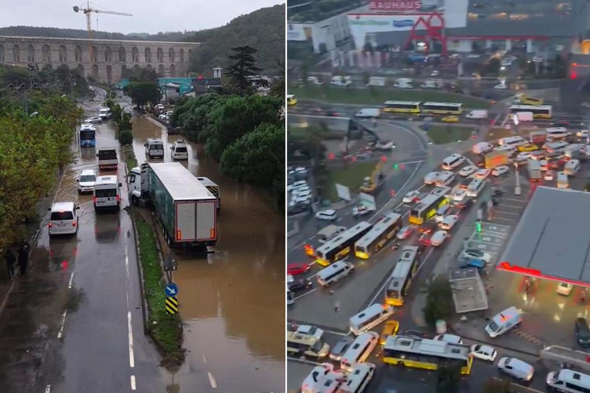 İstanbul\'da araçlar suya gömüldü! Trafik kilitlendi