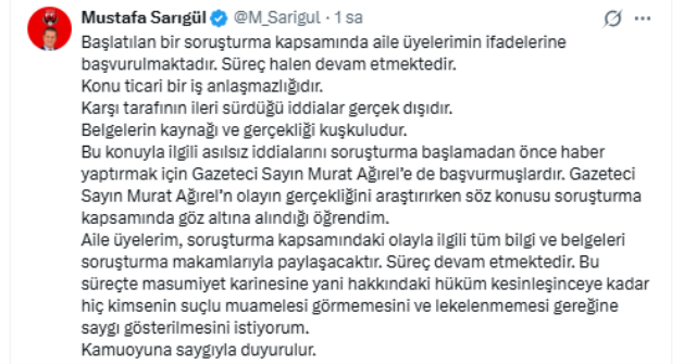 Ailesi kara para soruşturmasında gözaltına alınan Mustafa Sarıgül'den ilk açıklama