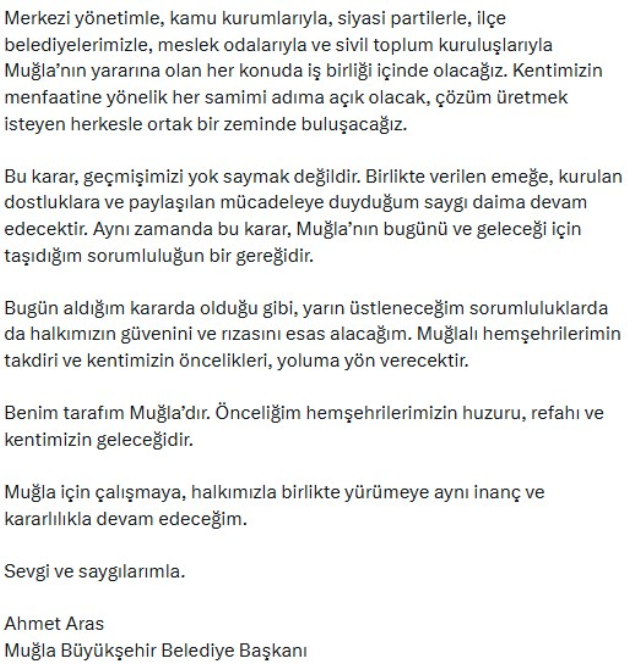 Muğla Büyükşehir Belediye Başkanı Ahmet Aras CHP'den istifa etti
