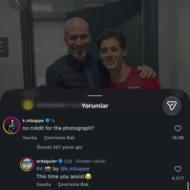 Arda Güler Zidane ile fotoğraf paylaştı! Mbappe'nin cevabı olay oldu