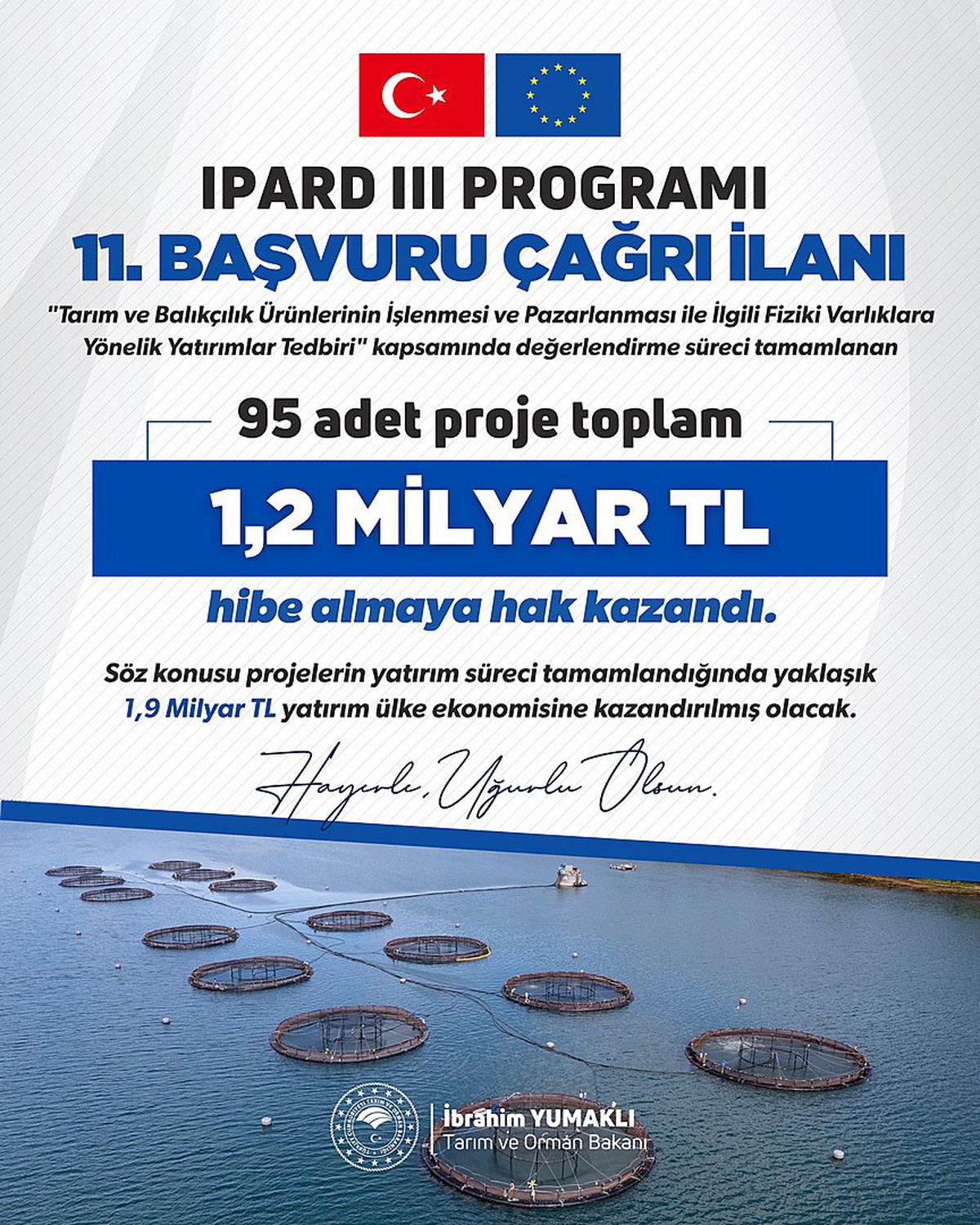 Bakan Yumaklı, IPARD 3\'te 95 projenin 1,2 milyar TL hibe almaya hak kazandığını açıkladı