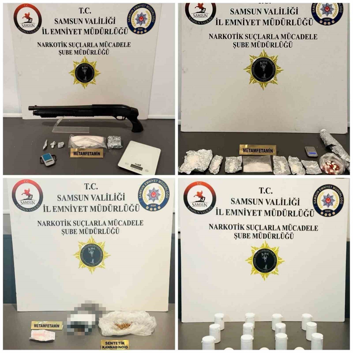 Samsun İl Emniyet Müdürlüğü 4 ilçede 331,5 gram metamfetamin ele geçirdi