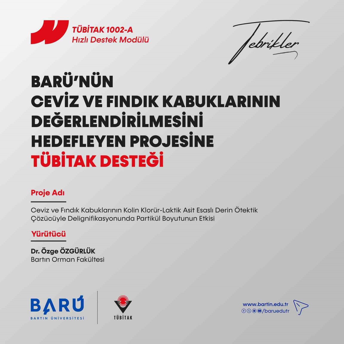BARÜ\'nün ceviz ve fındık kabuğu projesi TÜBİTAK 1002-A desteği aldı