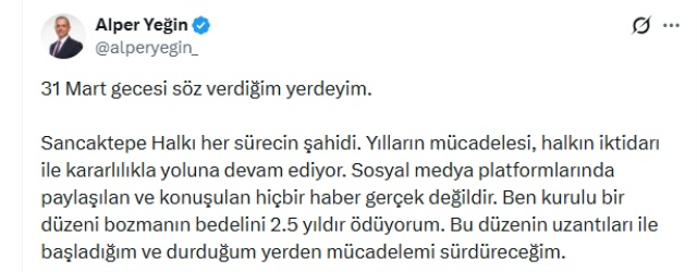 AK Parti'ye geçeceği iddia edilmişti: Sancaktepe Belediye Başkanı Alper Yeğin'den açıklama