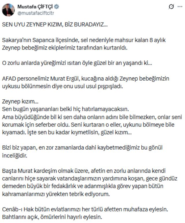 Selde mahsur kalan 8 aylık Zeynep bebeğin kurtarılma anları yürekleri ısıttı