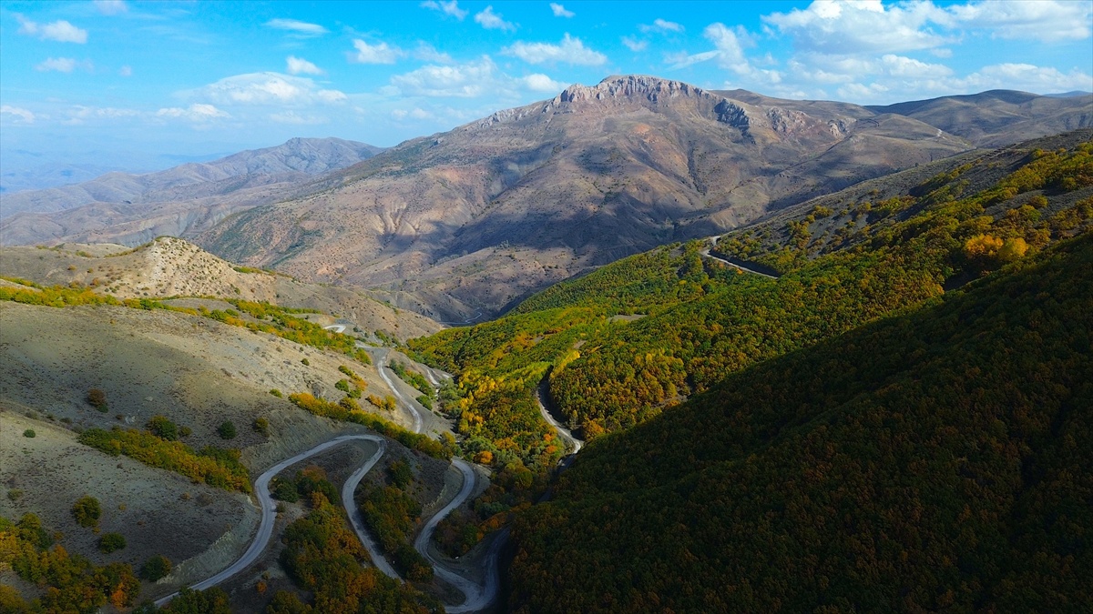 Bayburt\'un yüksek köylerindeki ormanlar sonbahar renkleriyle dronla görüntülendi