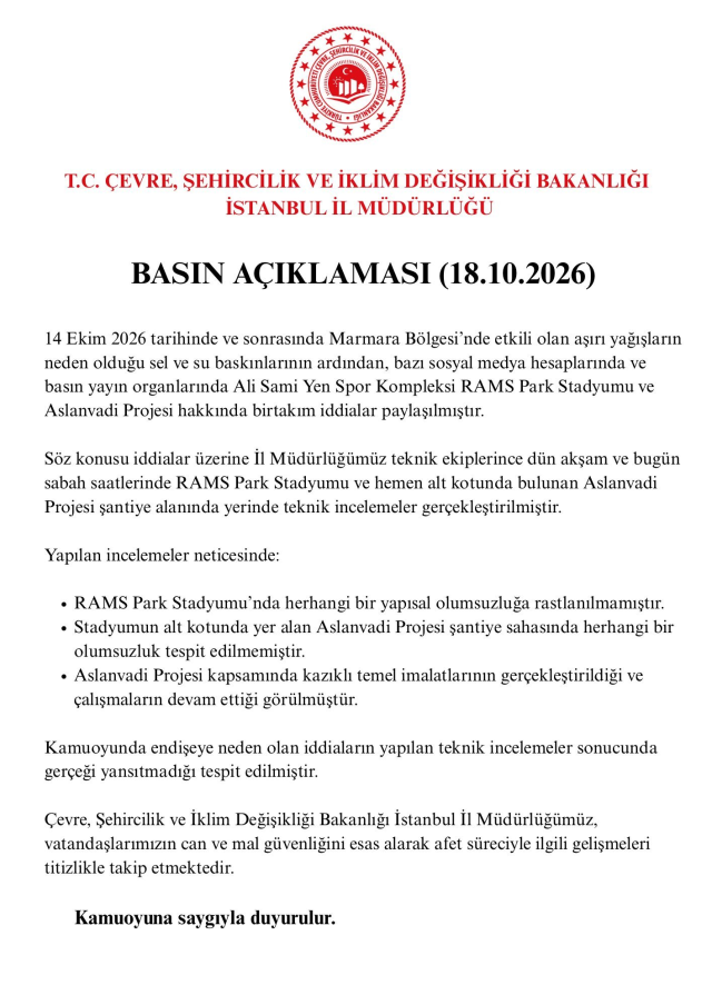 Çevre ve Şehircilik Bakanlığı'ndan <a class='keyword-sd' href='/galatasaray/' title='Galatasaray'>Galatasaray</a>'ın stadı için açıklama