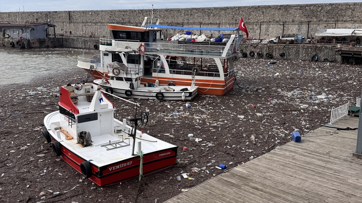Üzülmez Deresi\'nin taşıdığı atıklar Zonguldak Limanı\'nda teknelerin çevresini sardı