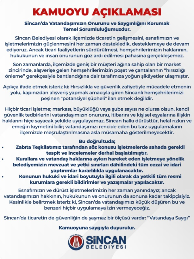 Sincan'da zincir markette müşterilere büyük saygısızlık! Belediye ekipleri harekete geçti