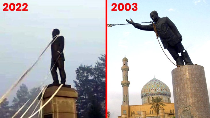 Kazakistan’da eylemcilerin Nazarbayev’in heykelini yıkmaya emek harcaması akıllara Saddam Hüseyin’i getirdi