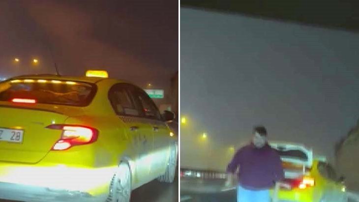 Otoyolda taksici dehşeti Beyzbol sopasını alıp tartıştığı şoföre saldırdı