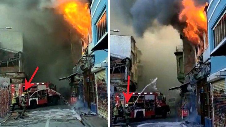 Çukur dizisinin çekildiği bina göz göre göre yandı Yangını söndürmeye gelen ekiplerin acizliği saniye saniye kamerada