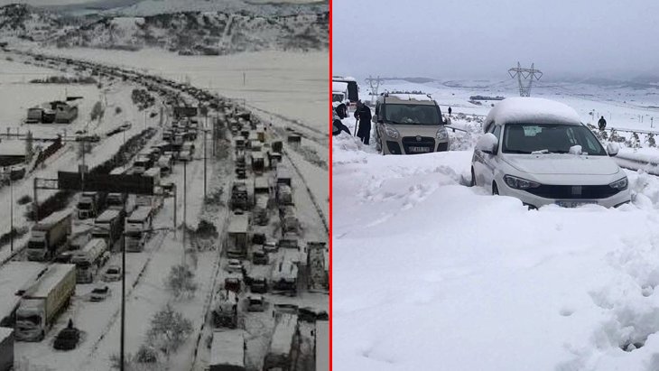 Kar 50 santimetreyi buldu Gaziantep’te hayat adeta durdu Hala otoyolda mahsur olanlar var