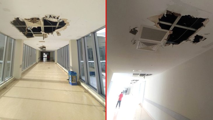 Hizmete gireli 1 ay bile olmamıştı Çocuk hastanesinin tavanında çökme meydana geldi