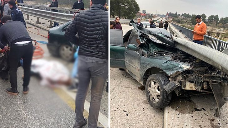 Feci kaza Bariyerlere ok gibi giren aracın sürücüsü hayatını kaybetti, arkadaşları hastaneye kaldırıldı