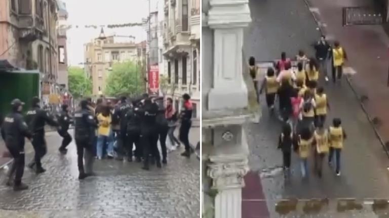 Polis, İstiklal Caddesi'nde pankart açan gruba müdahale etti