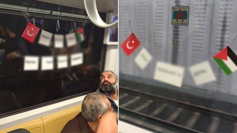 İstanbul metrolarına Filistin’e destek afişleri asıldı