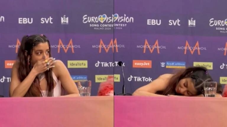 Eurovision 2024’te Yunanistan adına yarışan Marina Satti, İsrailli rakibinin konuşması sırasında uykuya daldı