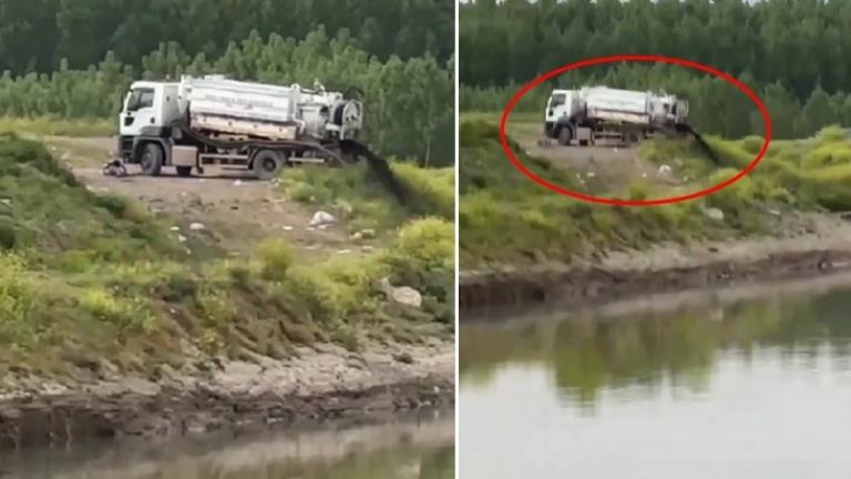 Skandal görüntü Düzce Gölyaka Belediyesi’ne ait araç lağım suyunu Melen Çayı’na boşalttı
