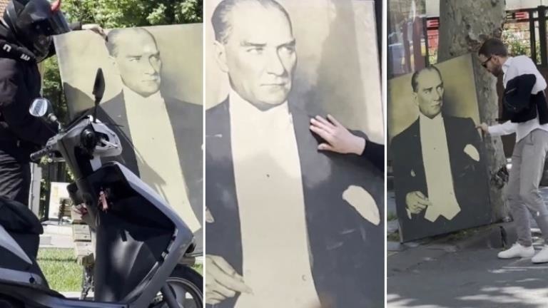 Atatürk portresini İstanbul'un farklı noktalarına bıraktılar! Halkın tepkisi bakın ne oldu