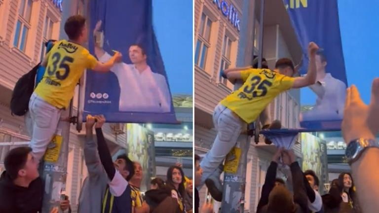 Fenerbahçeli taraftar Ali Koç’un pankartını bıçakladı