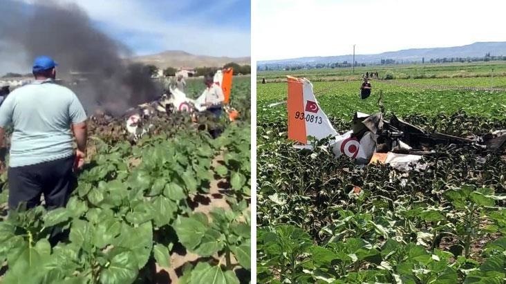 2 pilotun şehit olduğu uçak kazasından ilk görüntüler
