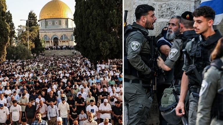 Mescid-i Aksa’da bayram namazı İsrail polisi girişleri engellemek için her şeyi yaptı