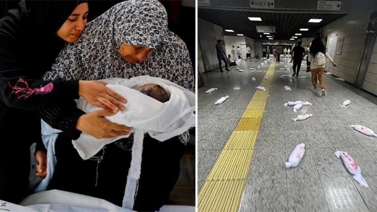 Marmaray istasyonunda ’’kanlı bebekli“ protesto